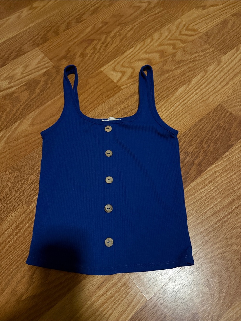 Blue Ribbed Button-Front Tank Top - Women